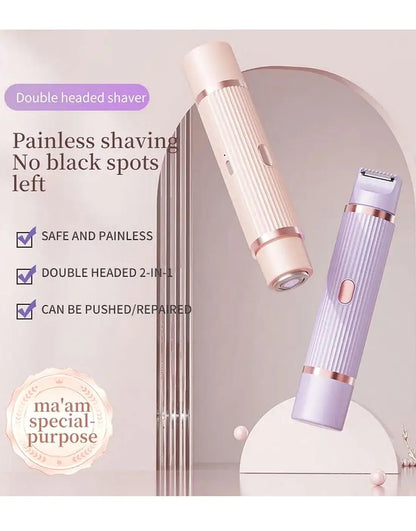 2-in-1 Electric Shaver & Trimmer – USB Rechargeable Double Head Hair Remover for Women & Men