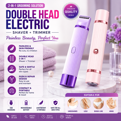 2-in-1 Electric Shaver & Trimmer – USB Rechargeable Double Head Hair Remover for Women & Men