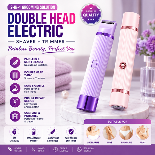 2-in-1 Electric Shaver & Trimmer – USB Rechargeable Double Head Hair Remover for Women & Men